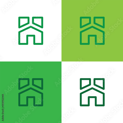 this image depicts a design of a initial H in uppercase that looks like a house in green color