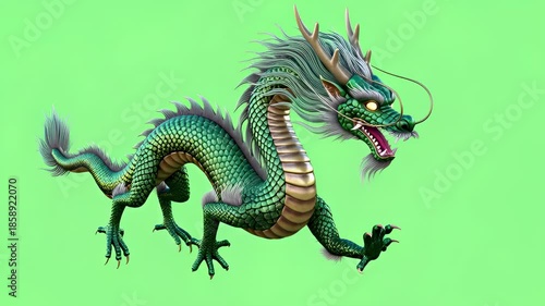 Emerald Dragon: A majestic, emerald-scaled dragon, embodies mythical power and ancient wisdom, poised against a vibrant background, symbolizing courage and mystery.