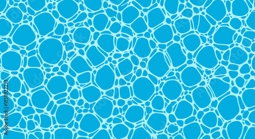 A vibrant vector illustration showcases an abstract depiction of the sea, featuring a network of interconnected shapes against a bright blue background, evoking a sense of depth and fluidity.