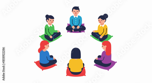 Group meditation session with diverse people sitting in a circle.