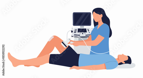 Ultrasound Examination of Knee by Medical Professional on Patient.