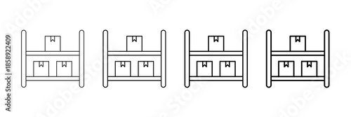 Warehouse Rack Icons Vector Set In Different Stroke Line Style