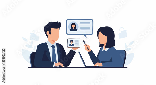 Job Interview - Two Professionals Reviewing Candidate Profiles and Resumes.