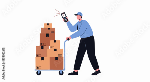 Logistics worker scanning packages for delivery and inventory management.