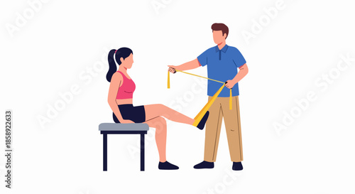 Man measuring womans leg for fitness assessment or physical therapy session.