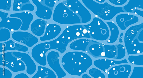 A vibrant blue vector background featuring a seamless pattern of rippling water with floating white bubbles, perfect for summer designs.