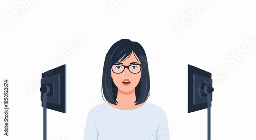Woman with Glasses in Studio Lighting Setup.