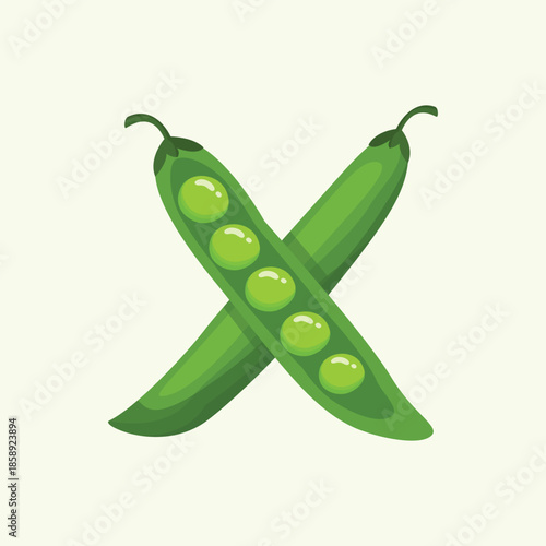 A creative flat illustration of the letter X formed from green peas, suitable for alphabet learning and playful food typography designs.