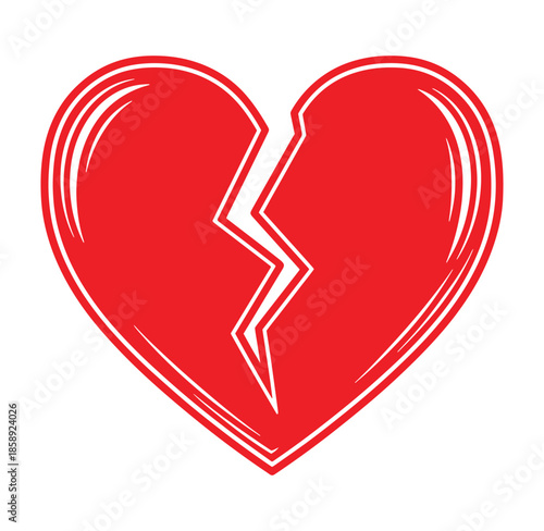 broken heart symbol with crack in the middle  red color