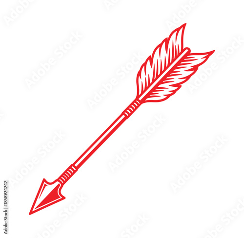 red arrow with feathers on transparent background