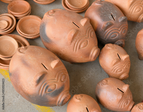 hand made clay dishes and piggy banks