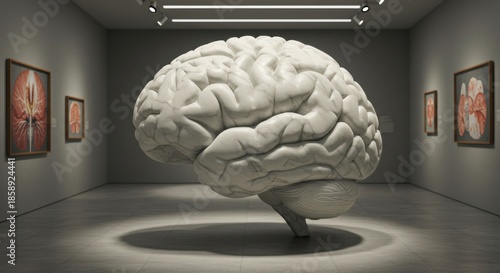 Giant Brain Sculpture Dominates Art Gallery, Symbolizing Thought and Creativity.