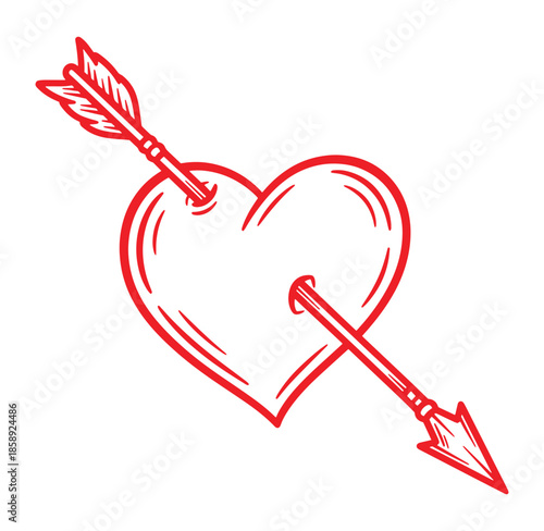 Red heart pierced by an arrow symbol  love and passion icon