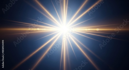 Radiant Starburst Lens Flare with Golden Rays Against Deep Blue Cosmic Background.