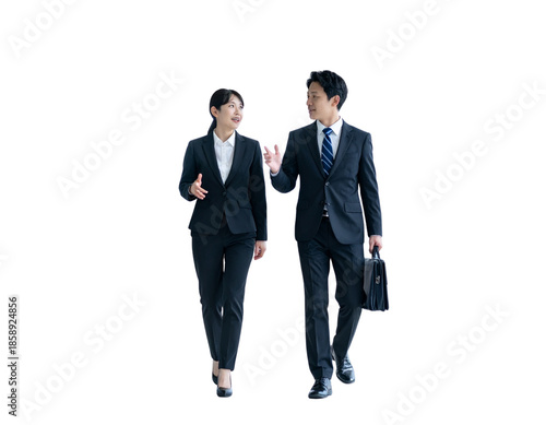 Business Colleagues Walking and Discussing Strategy, Candid Motion Scene, Isolated