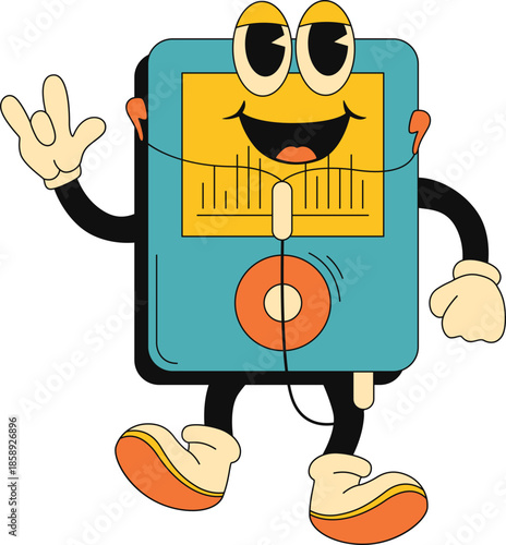 Retro cartoon music player character