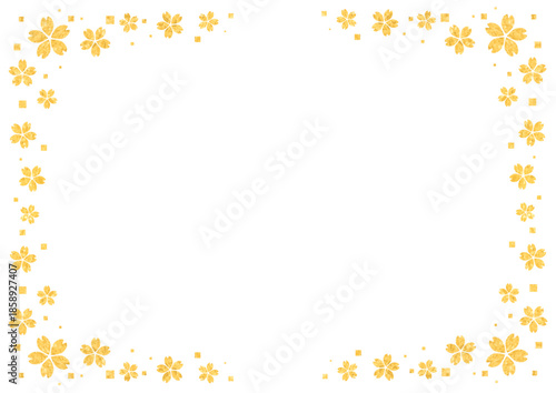 金のグリッターテクスチャの桜のフレーム-白背景
