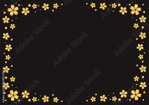 金のグリッターテクスチャの桜のフレーム-黒背景