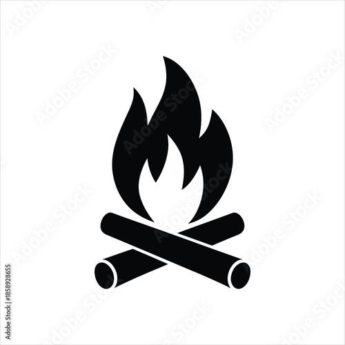 Campfire Icon – Vector Silhouette Flame and Logs Symbol