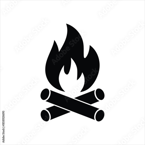 Campfire Icon – Vector Silhouette Flame and Logs Symbol