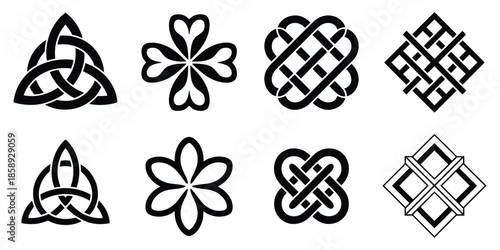 Endless Knot Cultural Buddhist Symbol, Featuring Sacred Intertwined Lines, Celtic-Style Patterns, and Medieval Ornamental Design Elements, Suitable for Spiritual Artwork, Meditation Graphics