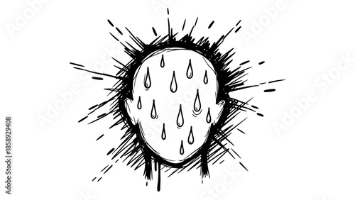 Abstract illustration of a head with tears and radiating lines.