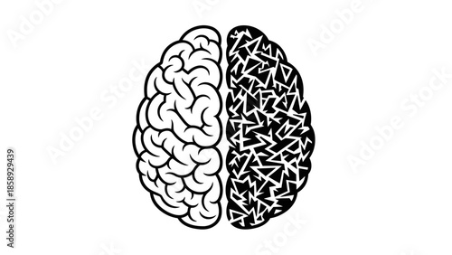 Abstract Representation of a Human Brain Divided into Two Distinct Halves.