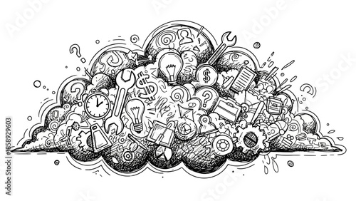 Cloud of Ideas and Business Concepts Doodle Drawing.