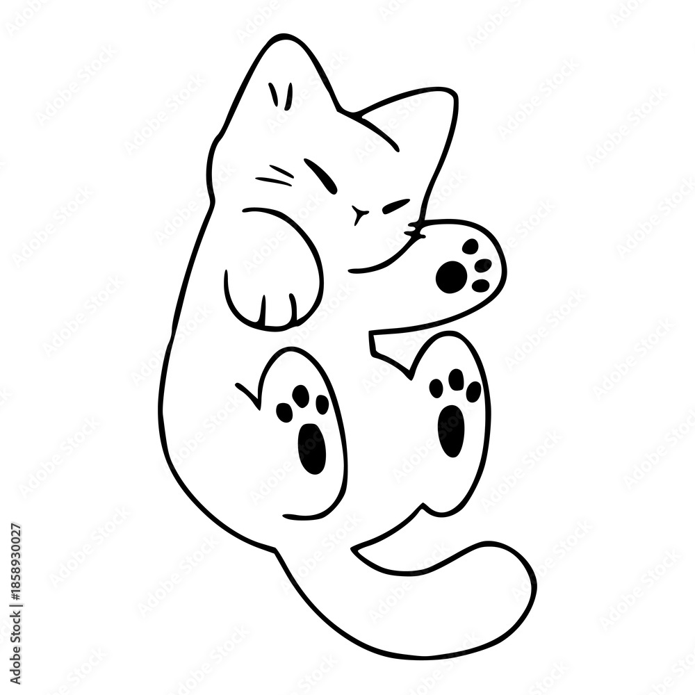 Fototapeta premium adorable cat rolling outline drawing