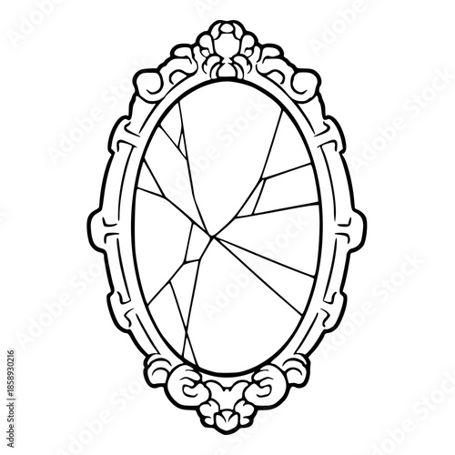 ornate broken mirror line art vector illustration