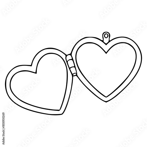 open heart locket pendant line art vector