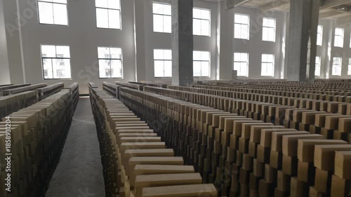 Bricks stored in the brick factory warehouse. High quality 4k footage