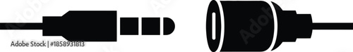 Black silhouette of a 3.5mm audio jack and socket