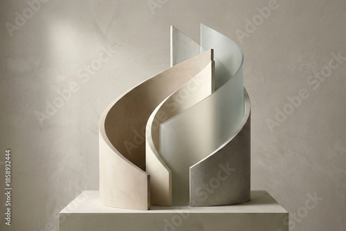 Abstract Sculpture With Intertwined Concrete And Glass Curves image photo