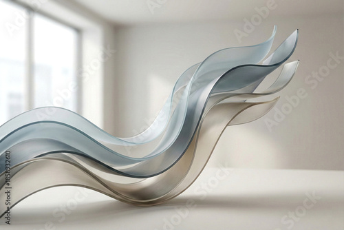 Flowing Abstract Waves of Translucent Material curves