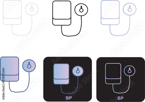 Modern blood pressure monitor icon set for digital healthcare symbolizing medical measurement and wellness
