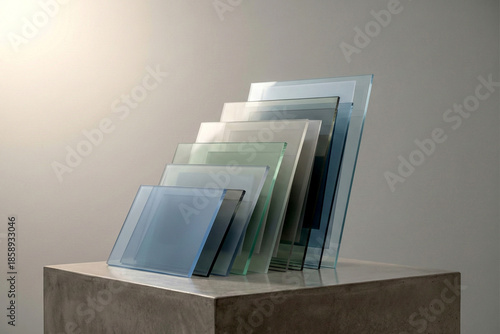 Stacked Transparent Glass Panels in Graduated Tones image photo
