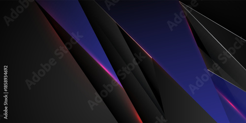 High contrast BLUE and black glossy stripes. Abstract tech graphic banner design. Vector corporate background