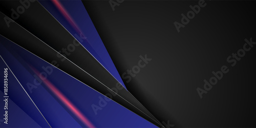 High contrast BLUE and black glossy stripes. Abstract tech graphic banner design. Vector corporate background