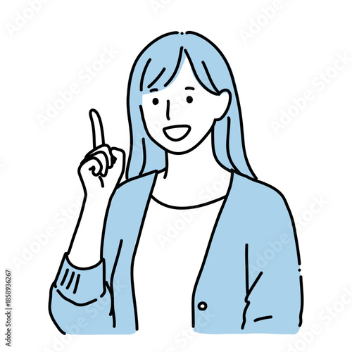 ひらめき・おすすめを伝える女性のイラスト｜アイデア・ポイント	ブルー