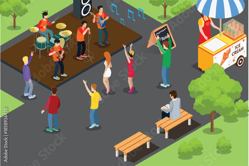 Concert musician illustration in the park isometric icon illustration on isolated background