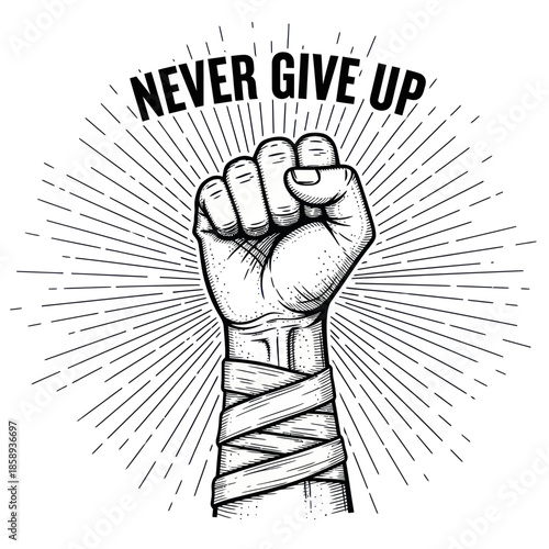 Clenched Fist with Bandages and Inspiring Text.