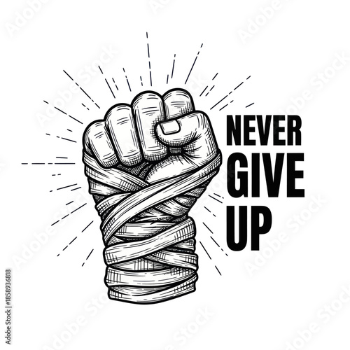 Clenched Fist Wrapped with Bandages Illustration.