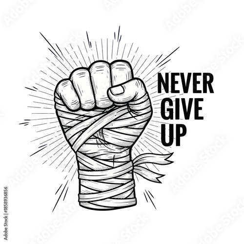 Clenched Fist Wrapped in Bandages Illustration.