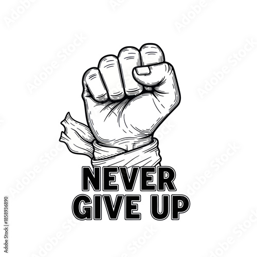 Clenched Fist with Never Give Up Text.
