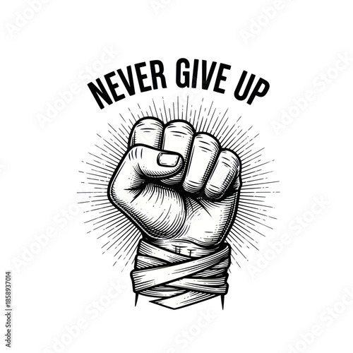 Clenched Fist with Bandages and Motivational Text.