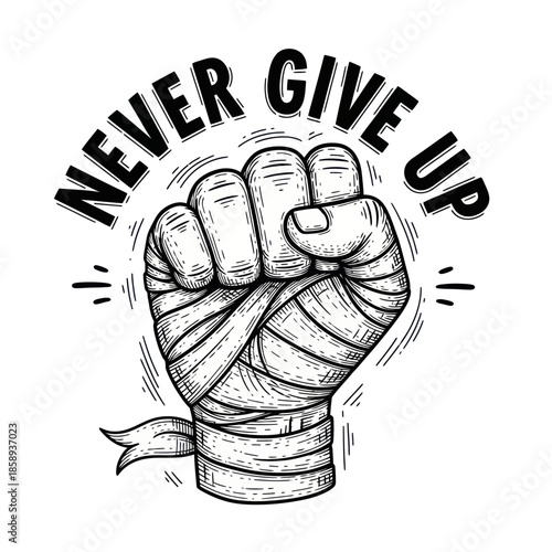 Clenched Fist with Bandage and Ribbon.