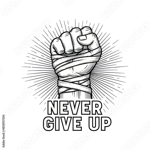 Clenched Fist with Bandages and Inspiring Text.