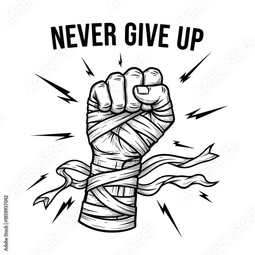 Clenched Fist Wrapped in Bandages Illustration.