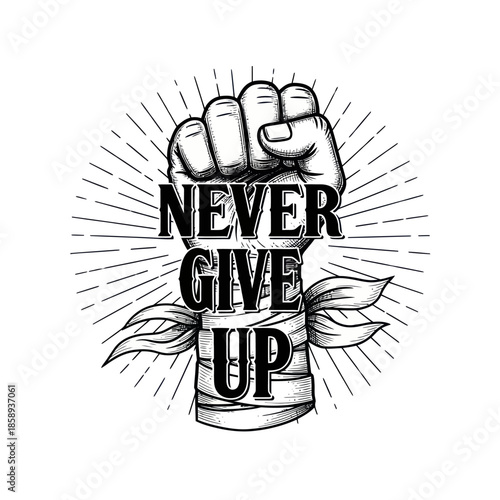 Clenched Fist with Motivational Quote Illustration.